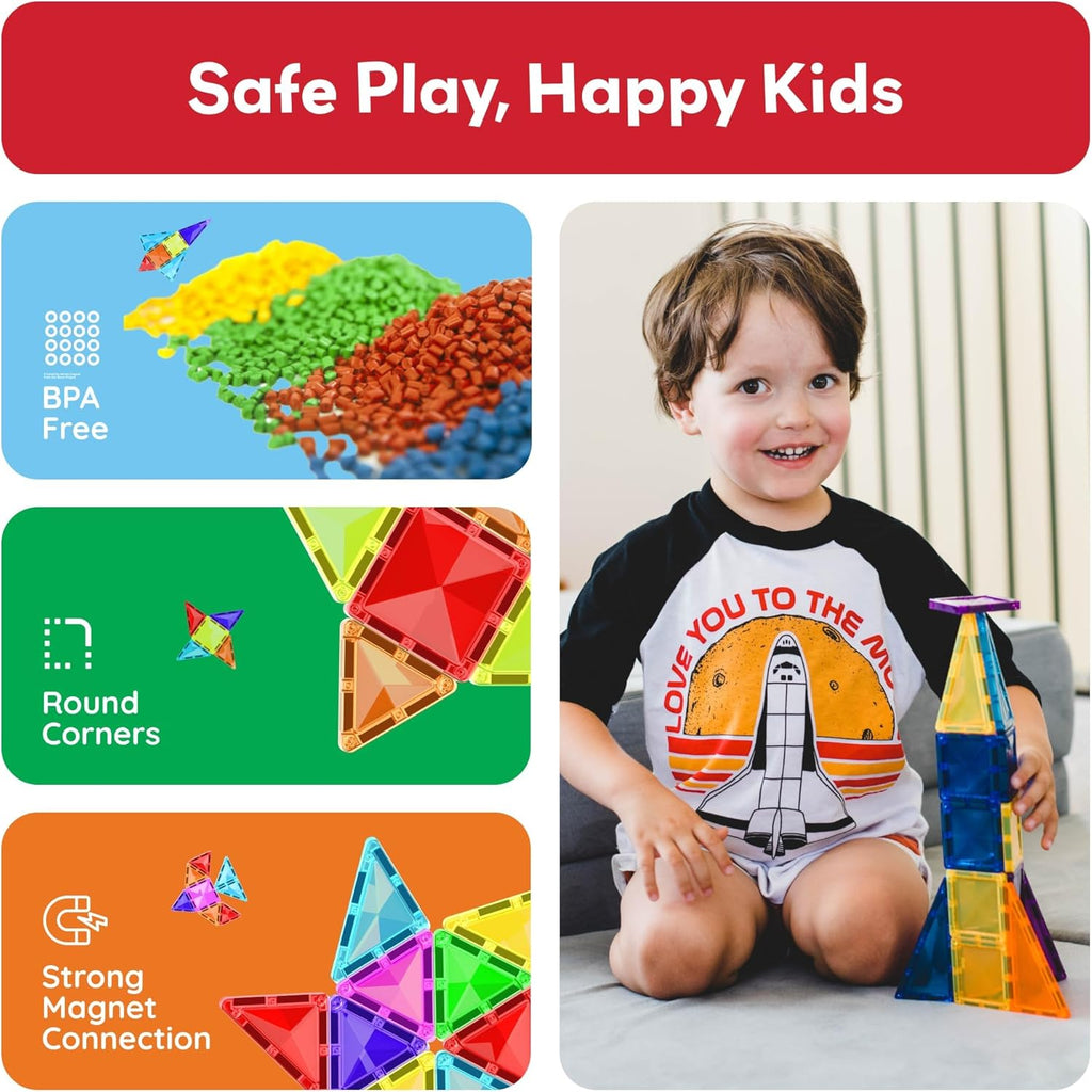 PicassoTiles 60 pcs Mini Magnetic Tiles Magnet Toys Travel-Friendly
