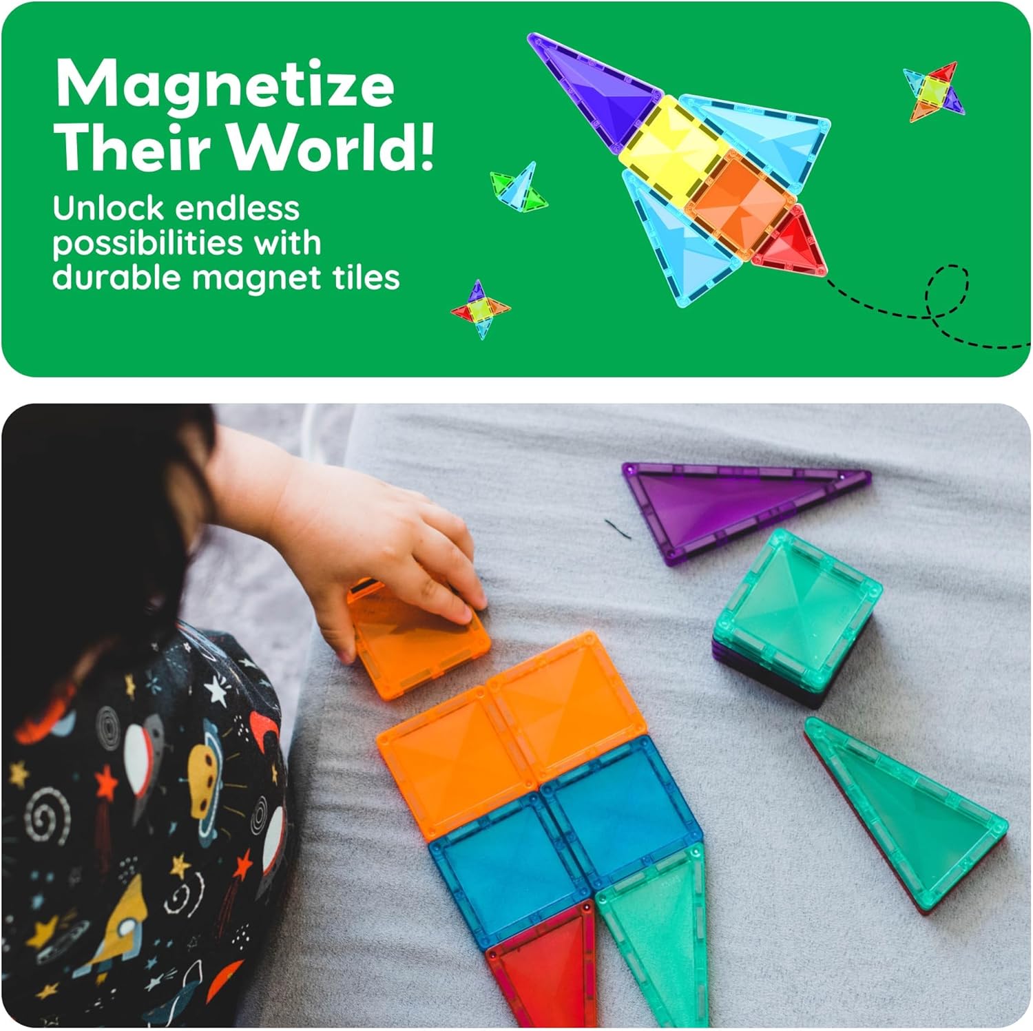 PicassoTiles 60 pcs Mini Magnetic Tiles Magnet Toys Travel-Friendly
