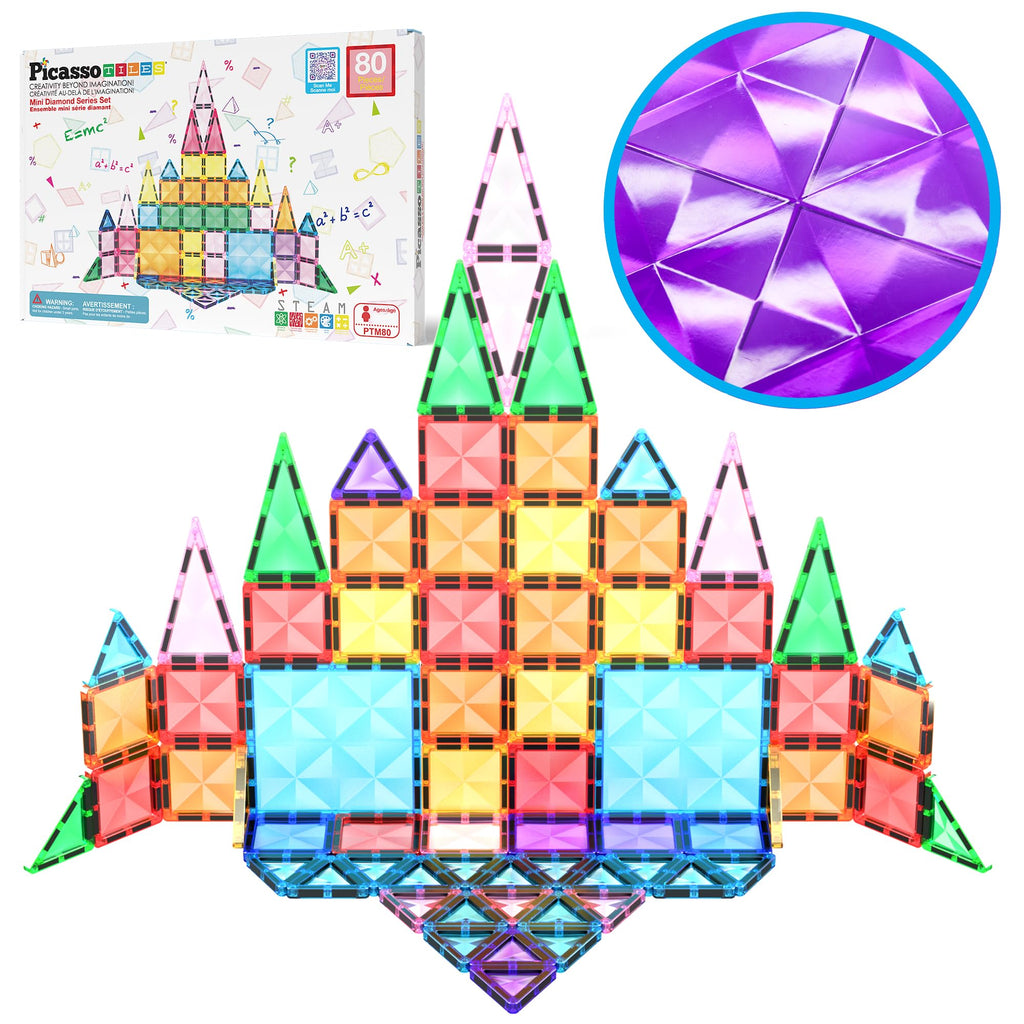 PicassoTiles 80pc Mini Travel Size Magnetic Tiles Building Blocks