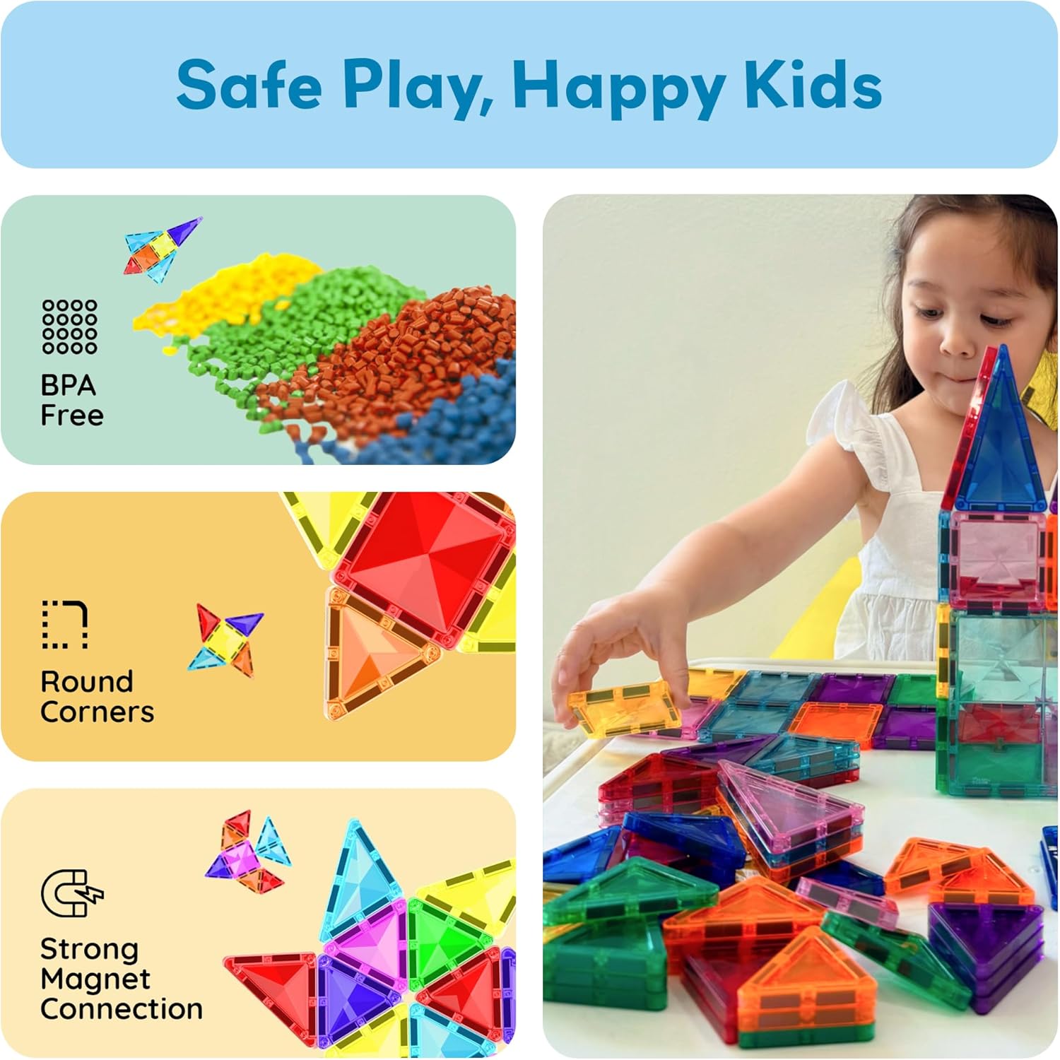 PicassoTiles 30pcs Mini Size Magnetic Tiles Sensory Magnet Toys Diamond