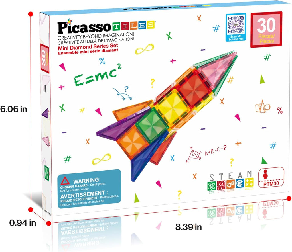 PicassoTiles 30pcs Mini Size Magnetic Tiles Sensory Magnet Toys Diamond