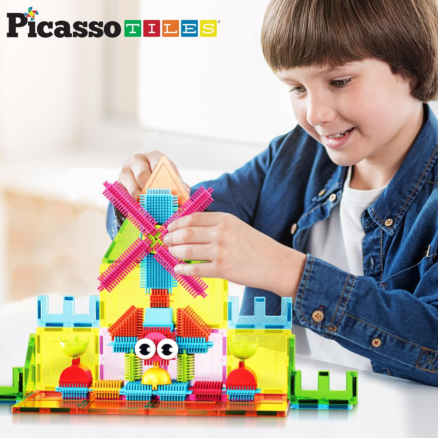 PicassoTiles Magnetic Tiles & Hedgehog 2-in1 Interlocking Brush
