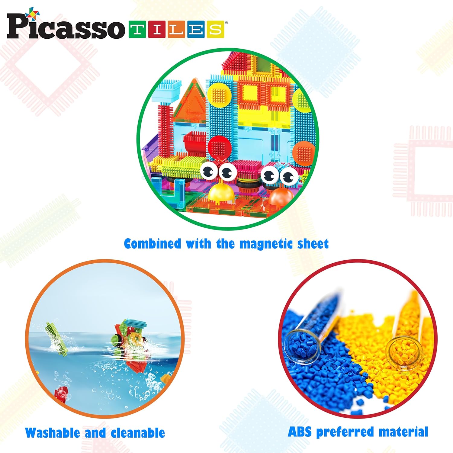 PicassoTiles Magnetic Tiles & Hedgehog 2-in1 Interlocking Brush