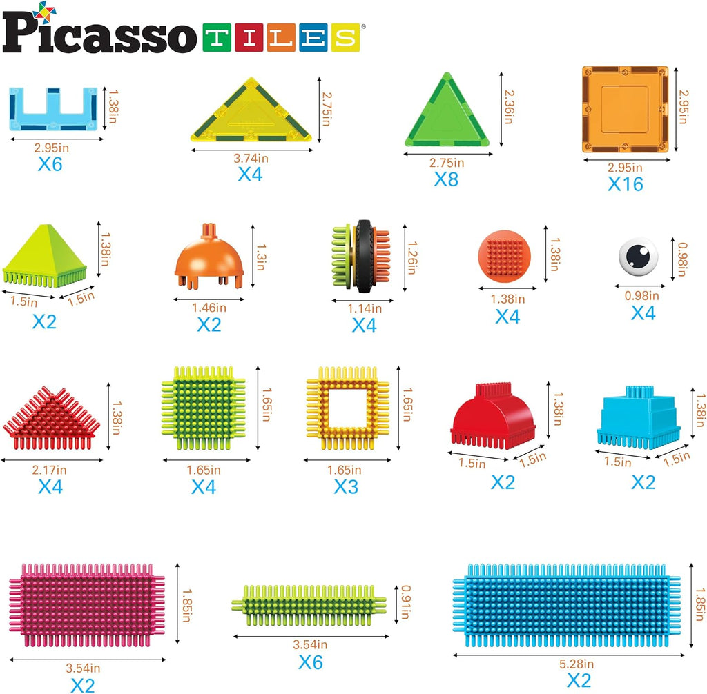 PicassoTiles Magnetic Tiles & Hedgehog 2-in1 Interlocking Brush