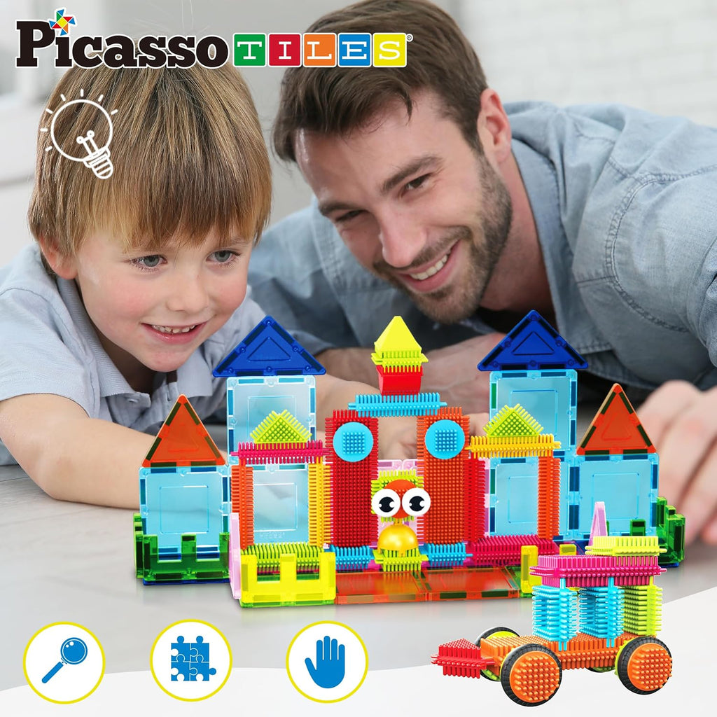 PicassoTiles Magnetic Tiles & Hedgehog 2-in1 Interlocking Brush