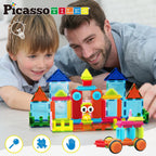 PicassoTiles Magnetic Tiles & Hedgehog 2-in1 Interlocking Brush