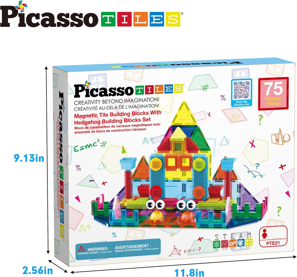 PicassoTiles Magnetic Tiles & Hedgehog 2-in1 Interlocking Brush