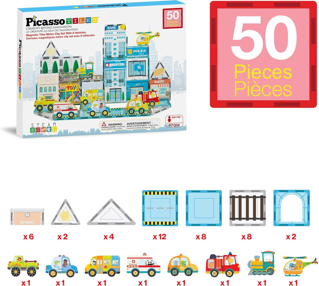 PicassoTiles Metro City Hospital Magnetic Tile Building Set with 8