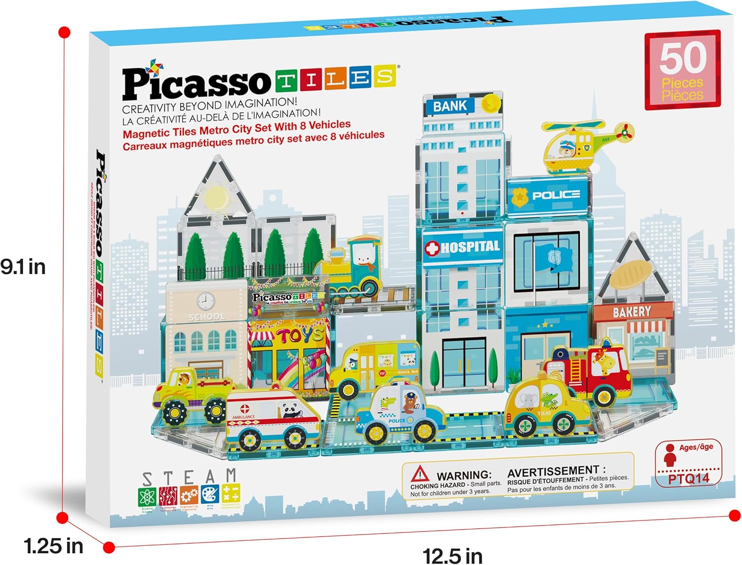 PicassoTiles Metro City Hospital Magnetic Tile Building Set with 8