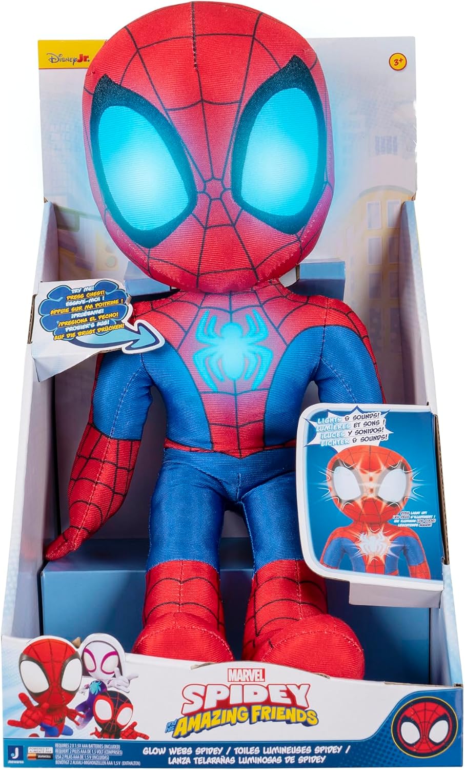 Marvel Spidey and His Amazing Friends Glow Webs Spidey Feature Plush - 14-Inch Interactive Plush with Light Up Eyes and