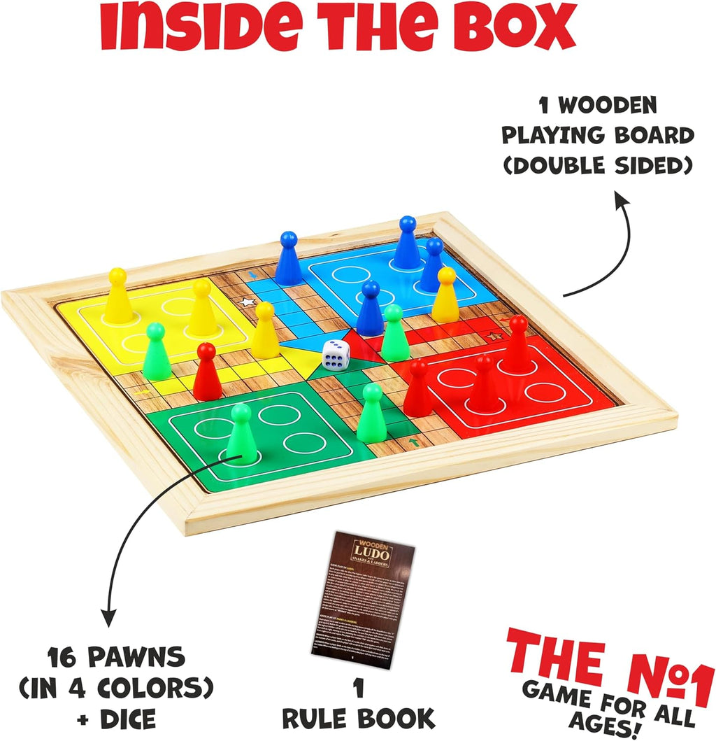 Ankit Toys & Games 2 in 1 Wooden Ludo, Snakes and Ladders Board Game Set for Kids and Adults, Classic Family Board