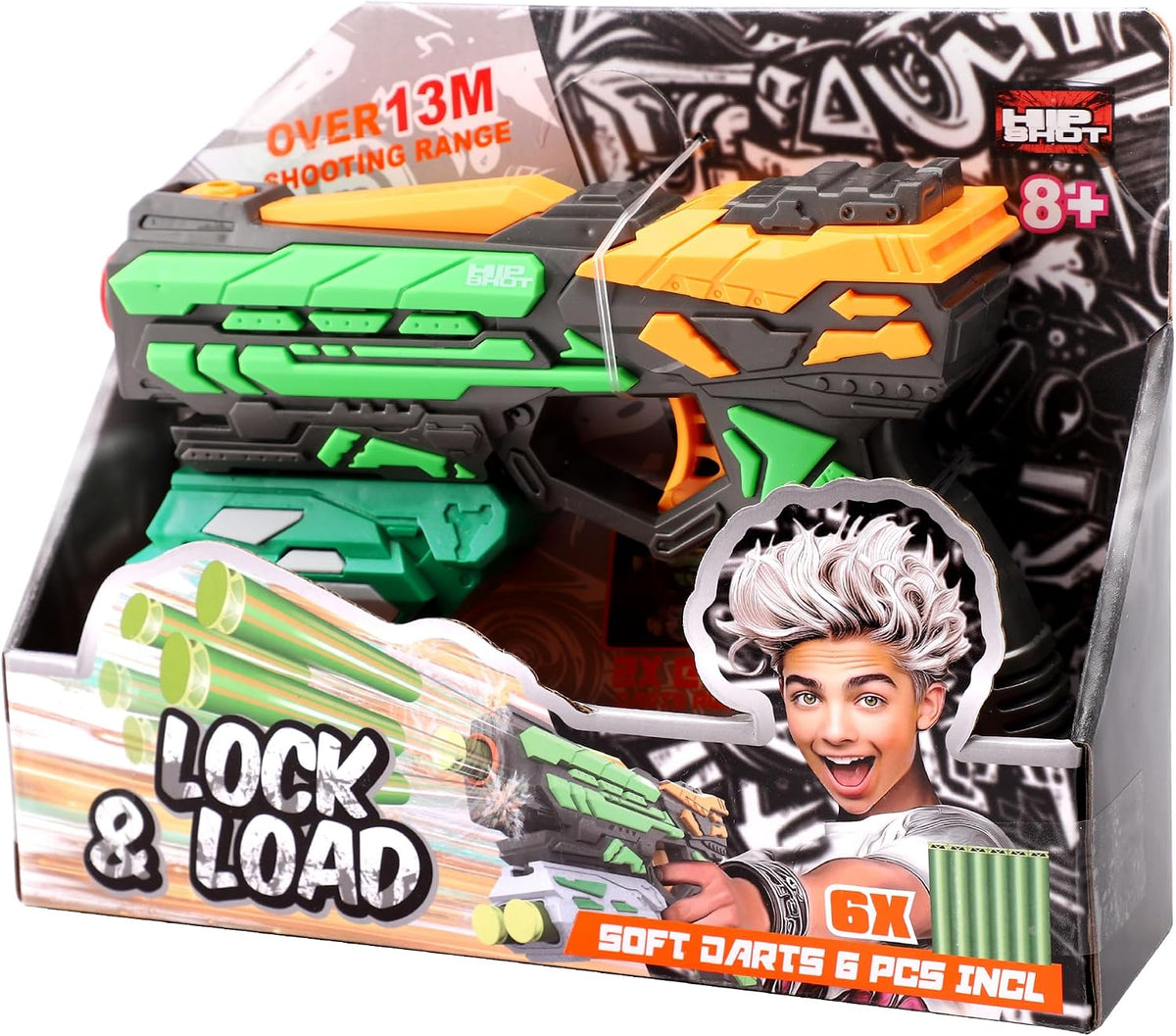 Hip Shot Lock & Load Compact Dart Handgun for Kids, Includes 6 Darts, Quick Reload