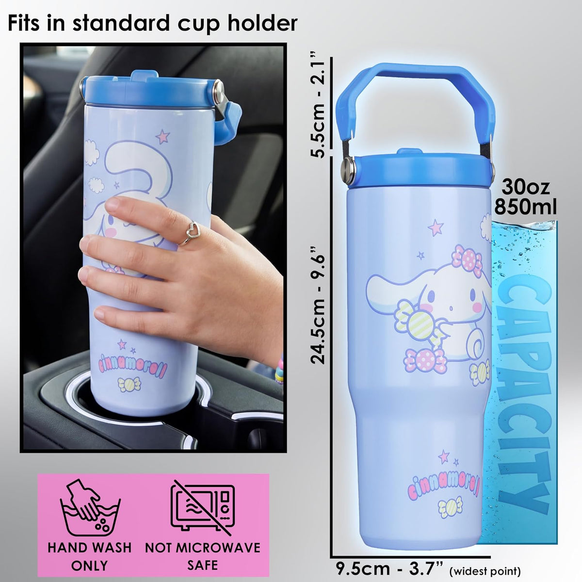 Trend Cinnamoroll Sanrio Insulated Tumbler 850ml, Stainless Steel Water Bottle with Straw