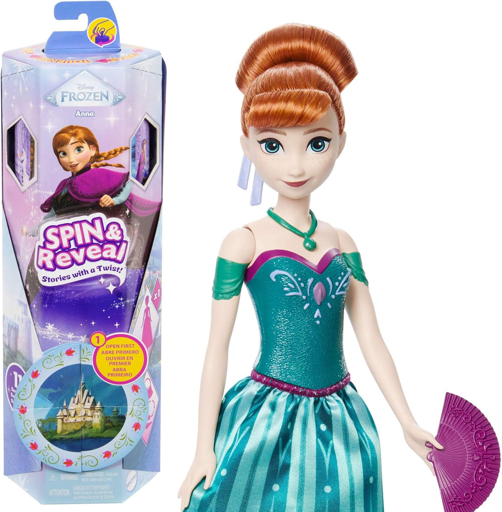Mattel Disney Frozen Anna Fashion Doll Set Spin & Reveal with 11 Surprises Including 5