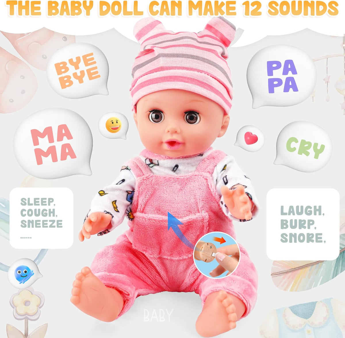 SMILESSKIDDO 14" Baby Doll for Toddler Girls with Dolls Accessiores
