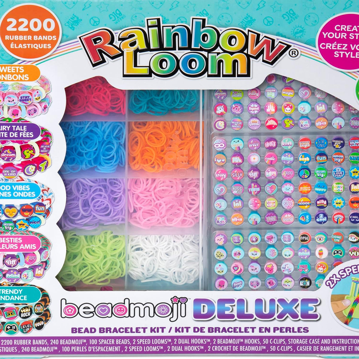 Rainbow Loom: Beadmoji Deluxe - DIY Rubber Band & Bead Bracelet Kit - Includes 2200 Bands