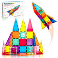 PicassoTiles Magnetic Tiles Rocket Set Construction Toy Magnet Building Block Engineering STEM Learning Child Brain Development Stacking Kit Window Door Playboard for All Ages 3 and Up PT36B