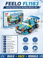 Graffic Giraffe Variety Racing Car Building Blocks Set 182 Pieces for Kids Age 3+, Multi