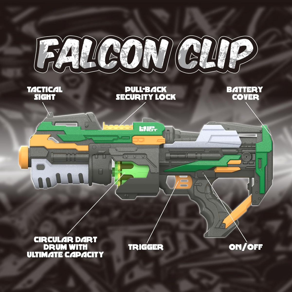 Hip Shot Falcon Clip Automatic Dart Blaster Toy with 10 Soft Darts for Kids, Battery