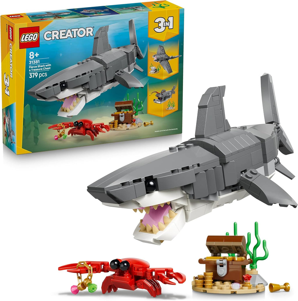 LEGO LEGO Creator 3in1 Fierce Shark with a Treasure Chest Toy - Sea Animal Figure Transforms into an Anglerfish or Manta Ray 