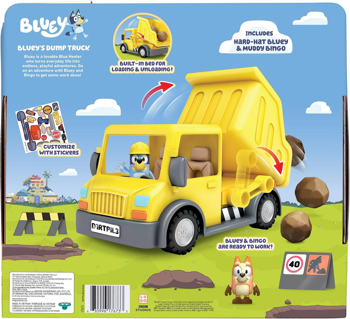 BlueY Dump Truck, with Exclusive Figurines with His Protective Helmet and Mud Covered