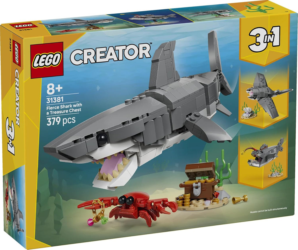 LEGO Creator 3in1 Fierce Shark with a Treasure Chest Toy - Sea Animal Figure Transforms into an Anglerfish or Manta Ray