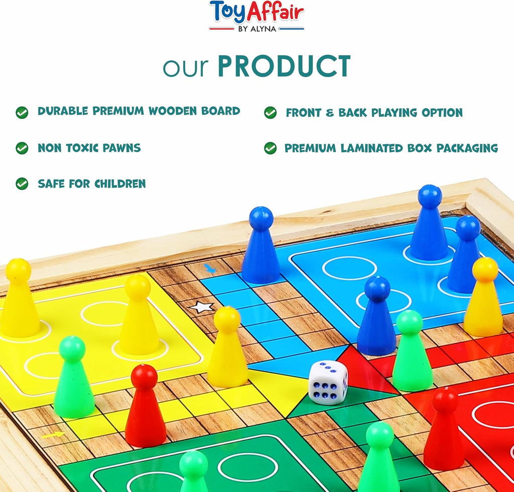Ankit Toys & Games 2 in 1 Wooden Ludo, Snakes and Ladders Board Game Set for Kids and Adults, Classic Family Board
