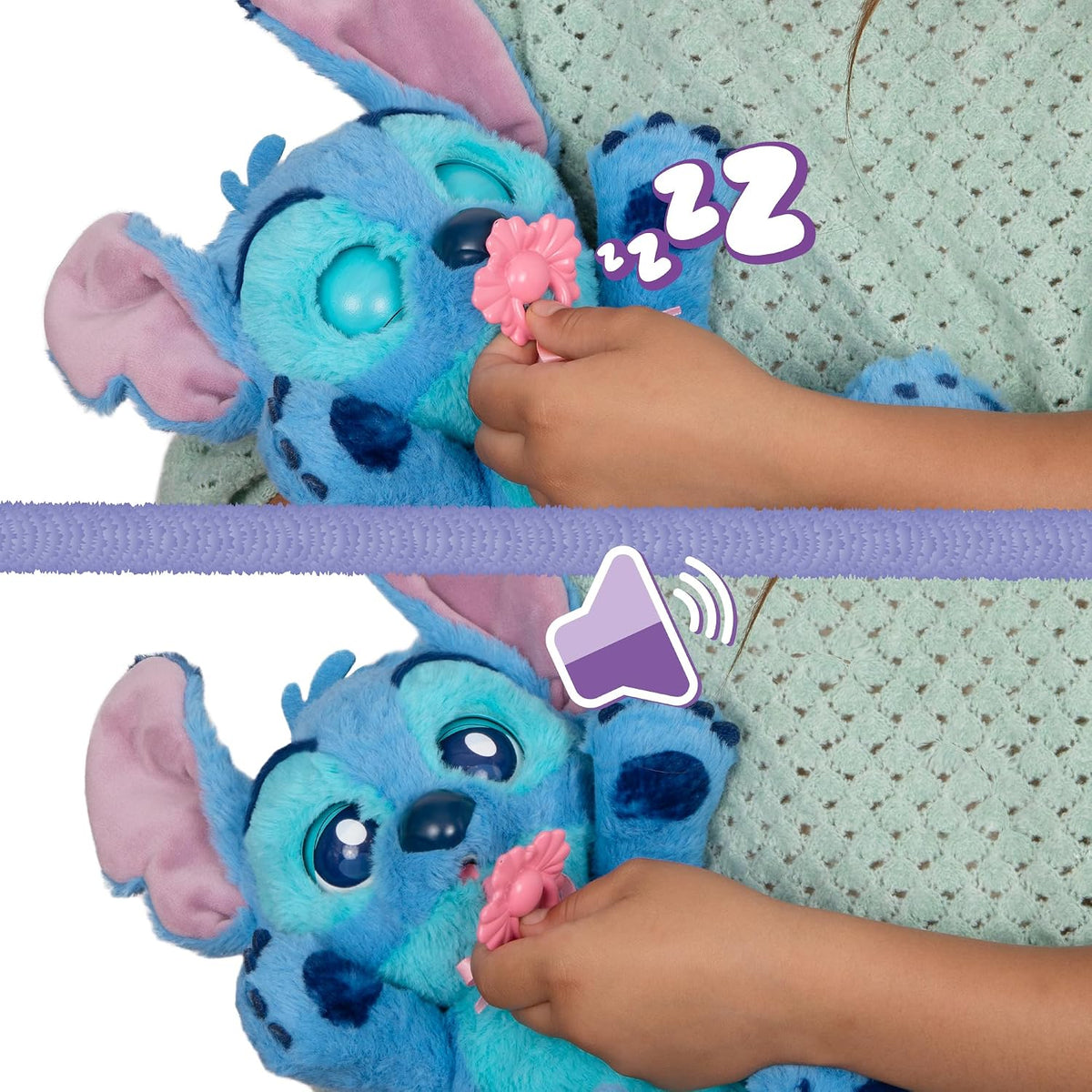 IMC Toys BABY PAWS Stitch Interactive Plush with Sound Function when Opening and Closing