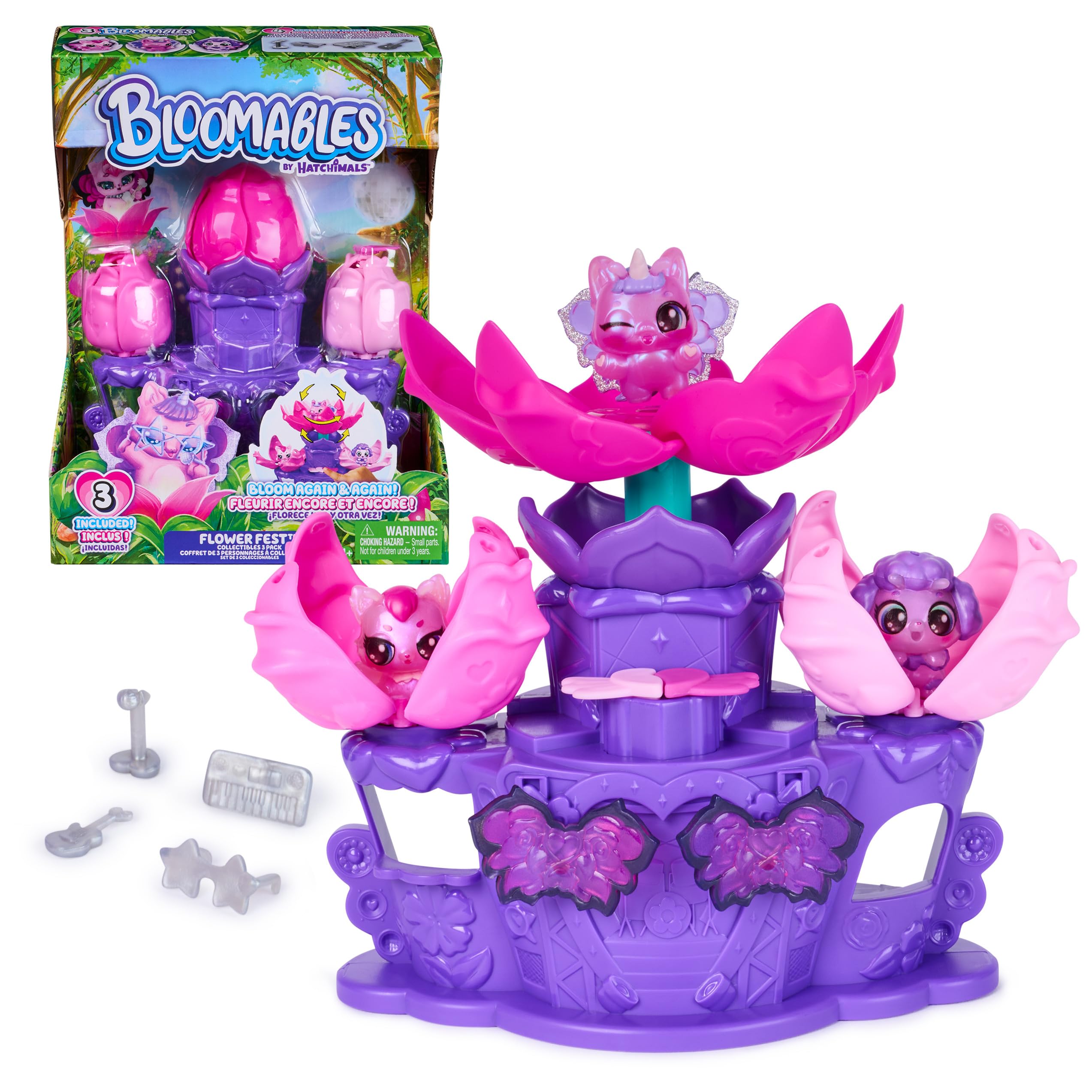 Hatchimals Bloomables, Flower Fest Collectibles Pack with 3 Surprise Blind Box Characters, 9 Accessories & Stage Playset, Kids Toys for Girls & Boys Ages 4 and up Multicolor