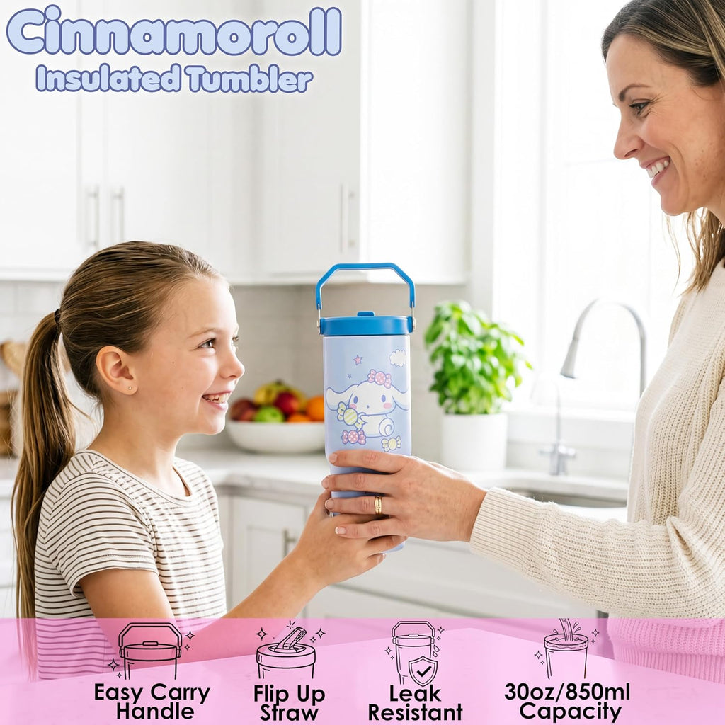 Trend Cinnamoroll Sanrio Insulated Tumbler 850ml, Stainless Steel Water Bottle with Straw