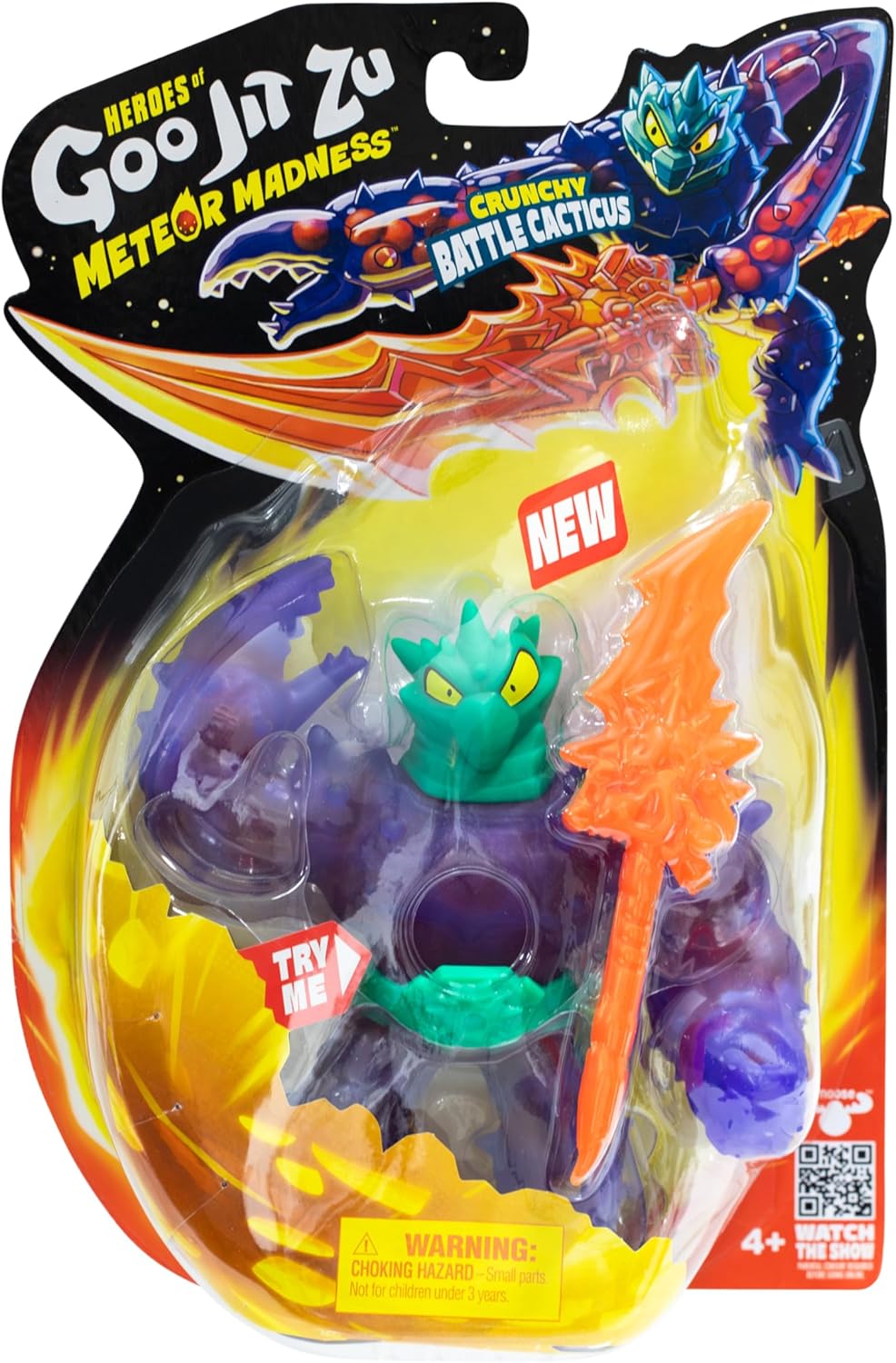 Heroes of Goo Jit Zu Meteor Madness, Stretchy Battle Cacticus Collectible Action Figure, with Unique Crunchy Goo Filling & Thunder Spear, Tactile Sensory Toy That Stretches Up to 3X Its Size