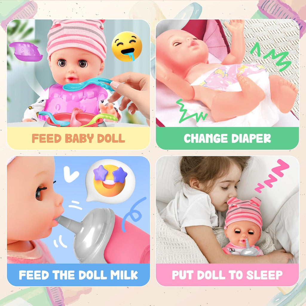 SMILESSKIDDO 14" Baby Doll for Toddler Girls with Dolls Accessiores