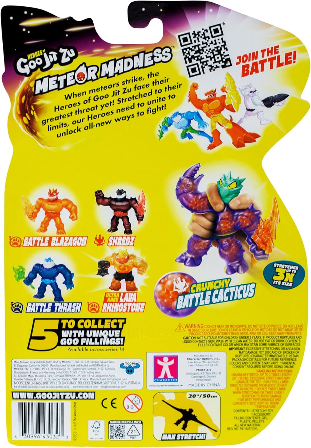 Heroes of Goo Jit Zu Meteor Madness, Stretchy Battle Cacticus Collectible Action Figure, with Unique Crunchy Goo Filling & Thunder Spear, Tactile Sensory Toy That Stretches Up to 3X Its Size