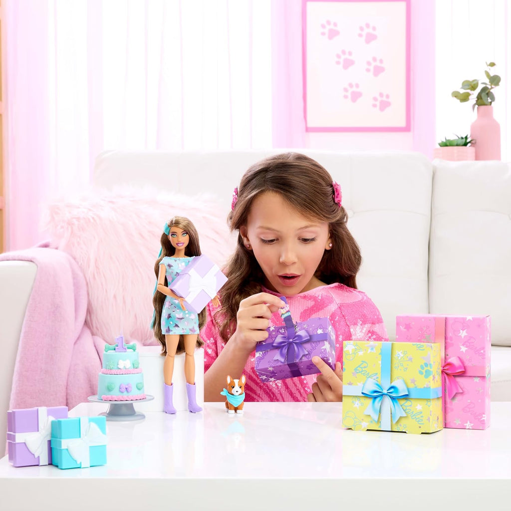Barbie Party Unboxed Doll & Accessories, Pet Birthday Series Party Stars Set with 10