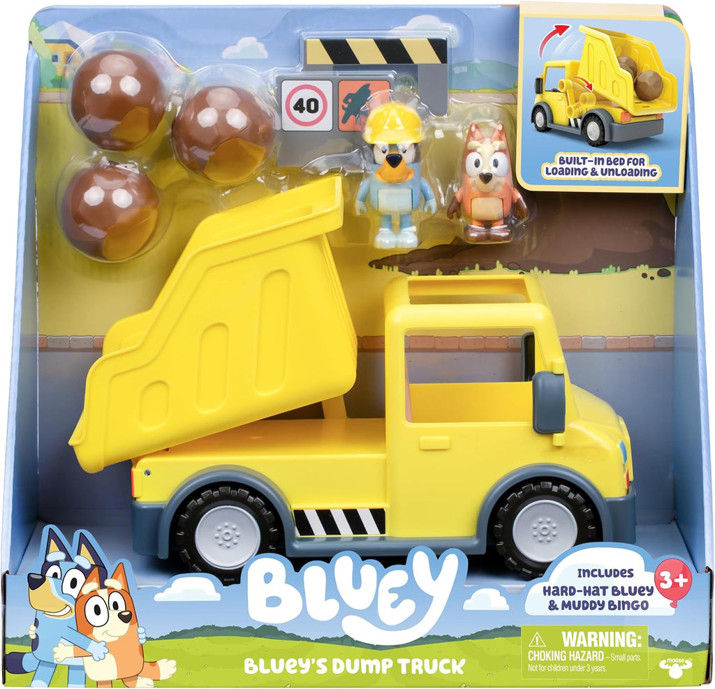 BlueY Dump Truck, with Exclusive Figurines with His Protective Helmet and Mud Covered