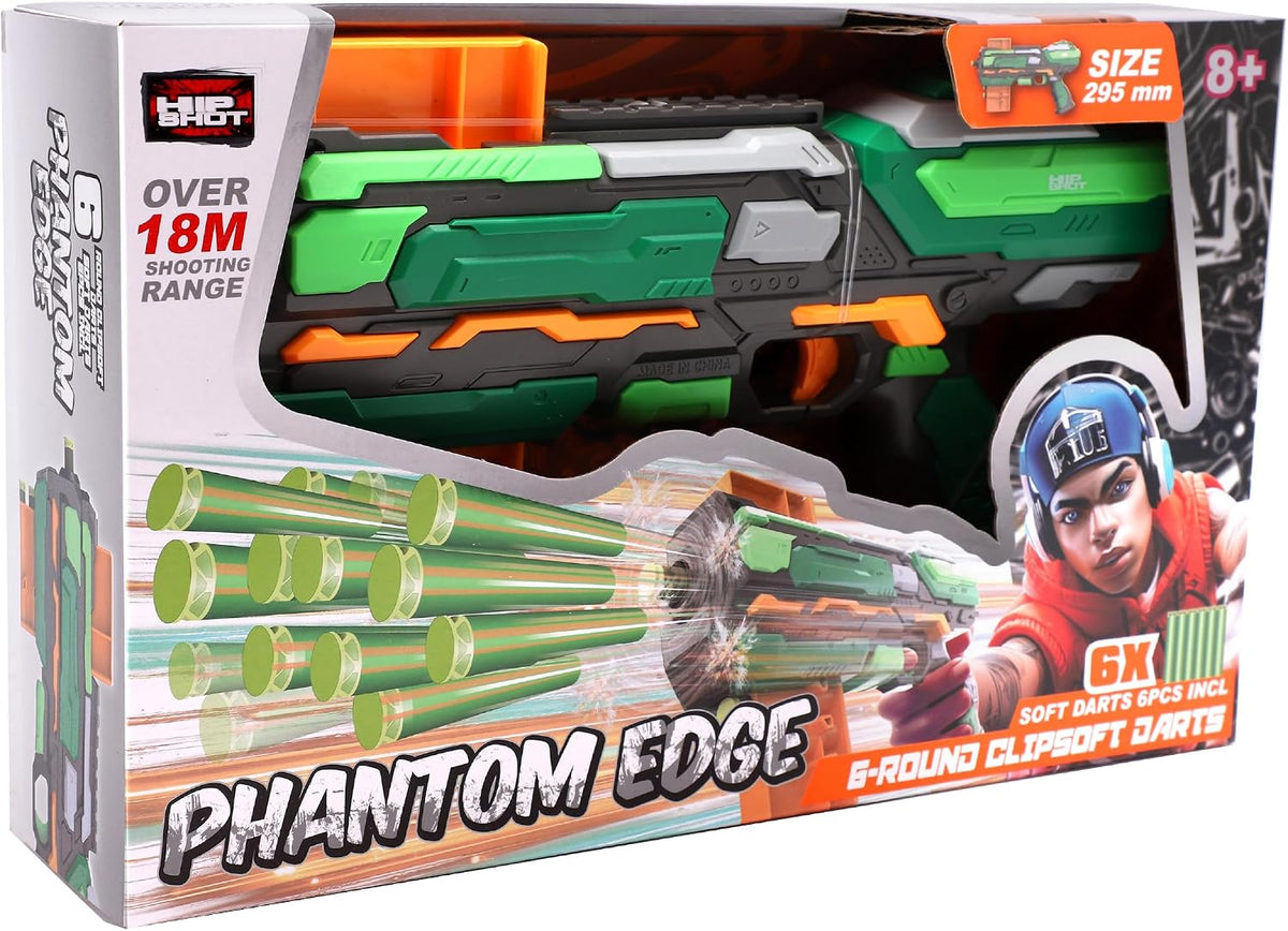 Hip Shot Phantom Edge Manual Dart Blaster for Kids, Includes 6