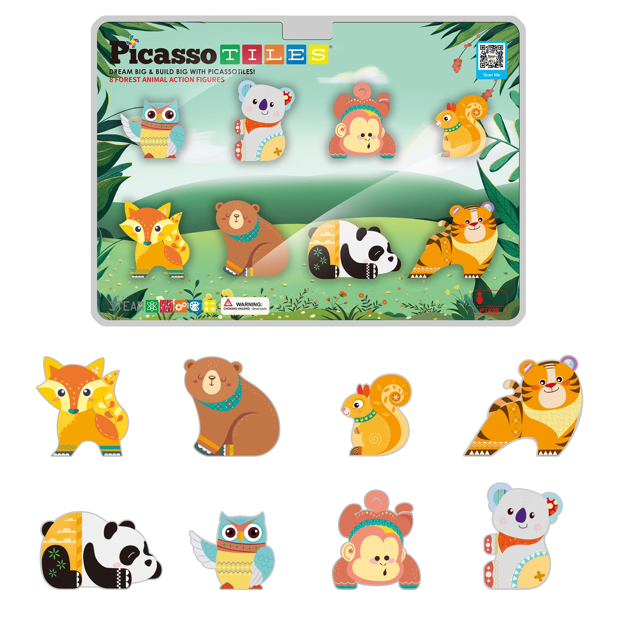 PicassoTiles Magnet Tile Building Blocks 8 Magnets Forest Animal Action Figures Compatible Magnetic Accessory Tiles Construction Toy Set STEM Educational Learning Toddler Girls Boys Ages 3+ PTA26 8 Forest Animal