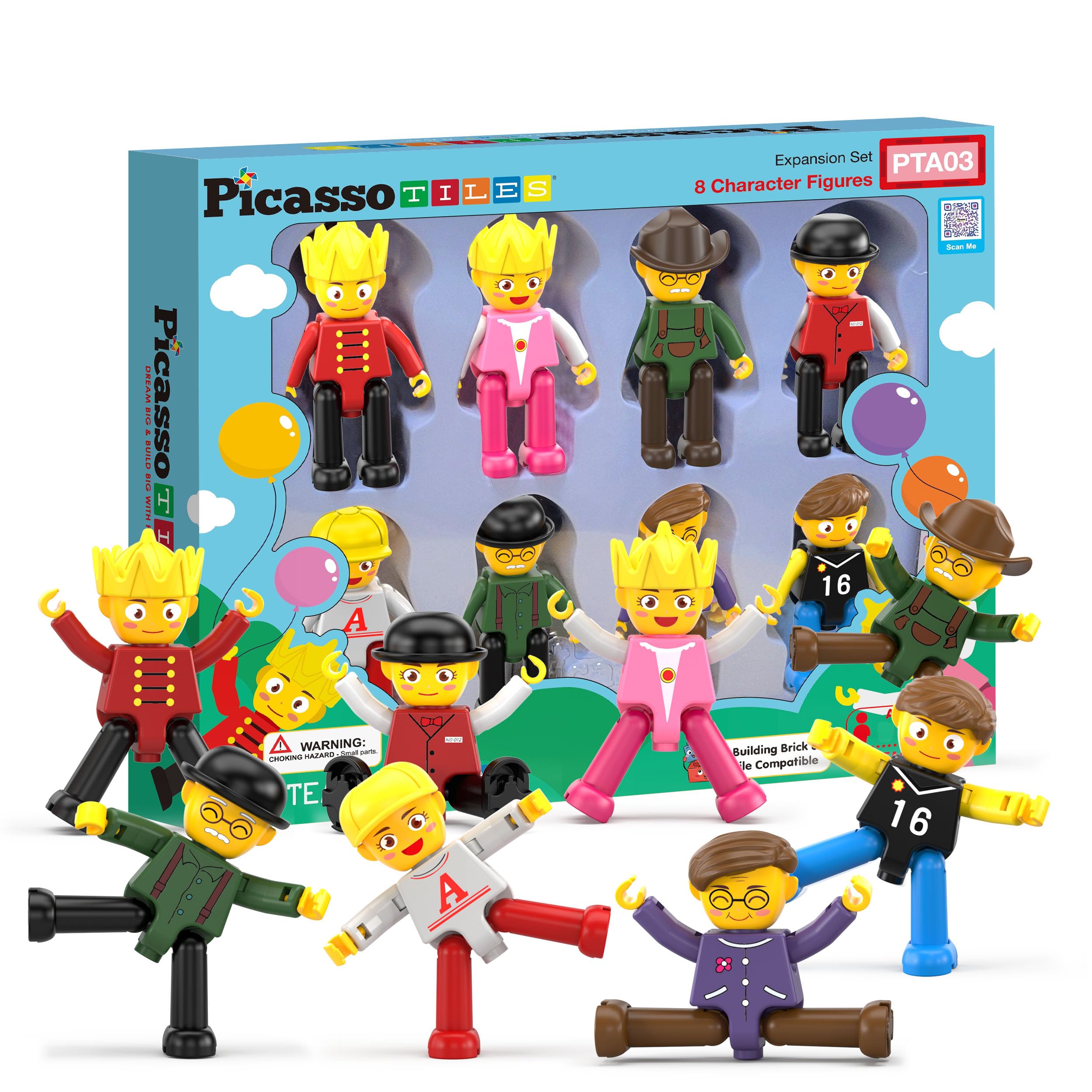 PicassoTiles Magnetic Tiles Compatible 8pc Character Action Figures Arms Legs Move in Different Directions Magnet Tile Toddler Picasso Add On Set Educational Toddlers Toy Pretend Play Ages 3+ PTA03 8 Pcs Profession
