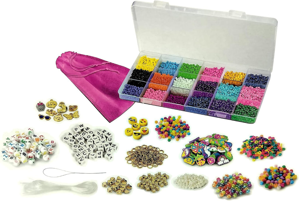 Shimmer 'N Sparkle Bead Mania Friendship Studio, DIY Bracelet Making Kit with Storage Bag, Beads, Charms, Elastic Cord