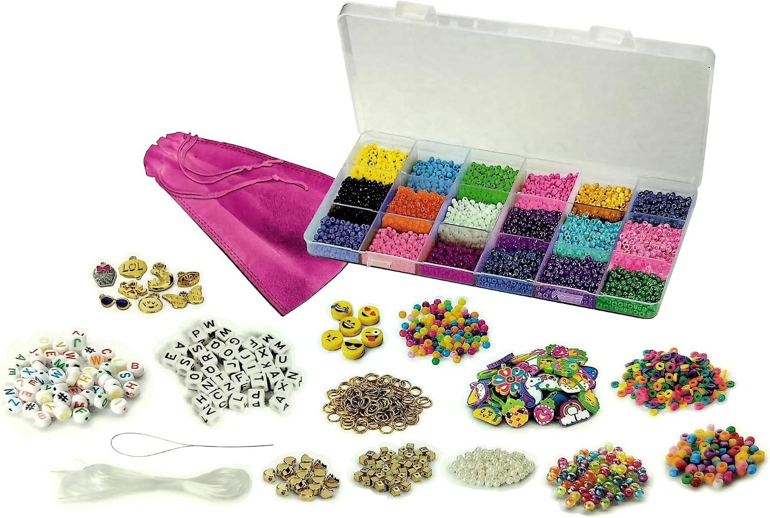 Shimmer 'N Sparkle Bead Mania Friendship Studio, DIY Bracelet Making Kit with Storage Bag, Beads, Charms, Elastic Cord