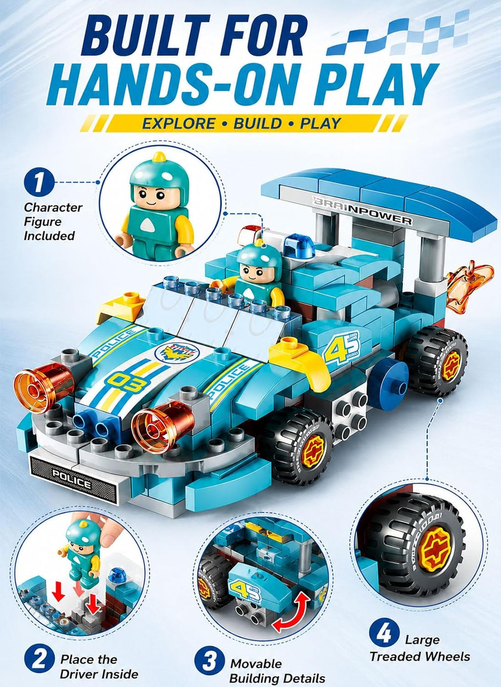 Graffic Giraffe Variety Racing Car Building Blocks Set 182 Pieces for Kids Age 3+, Multi