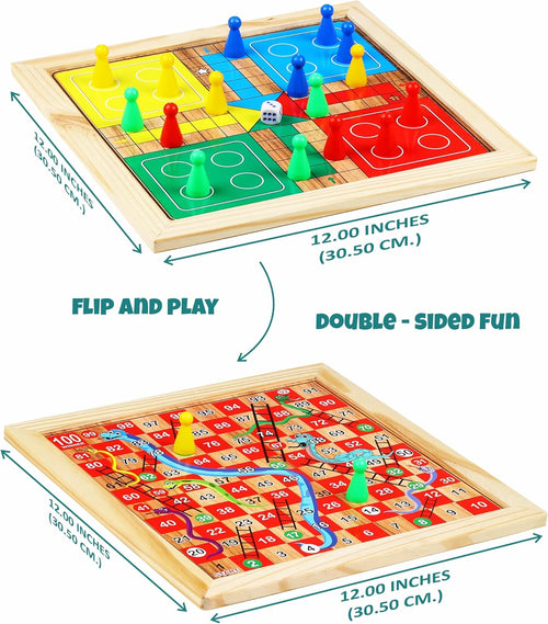 Ankit Toys & Games 2 in 1 Wooden Ludo, Snakes and Ladders Board Game Set for Kids and Adults, Classic Family Board