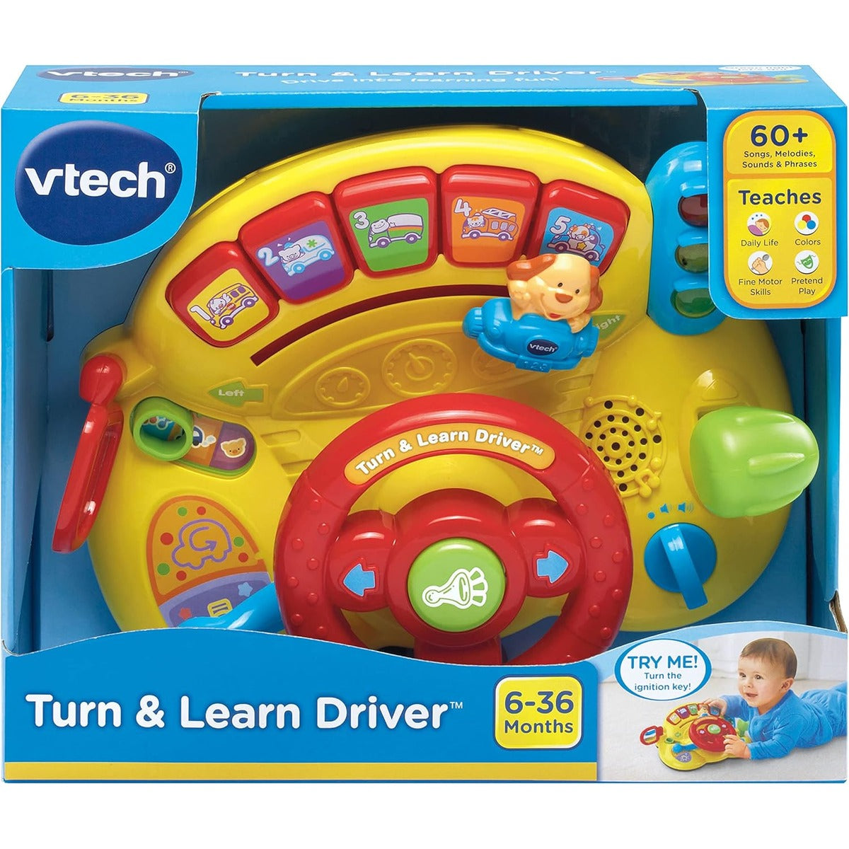 VTech Turn and Learn Driver, Yellow 10.8" x 4.3" x 8.9" Yellow