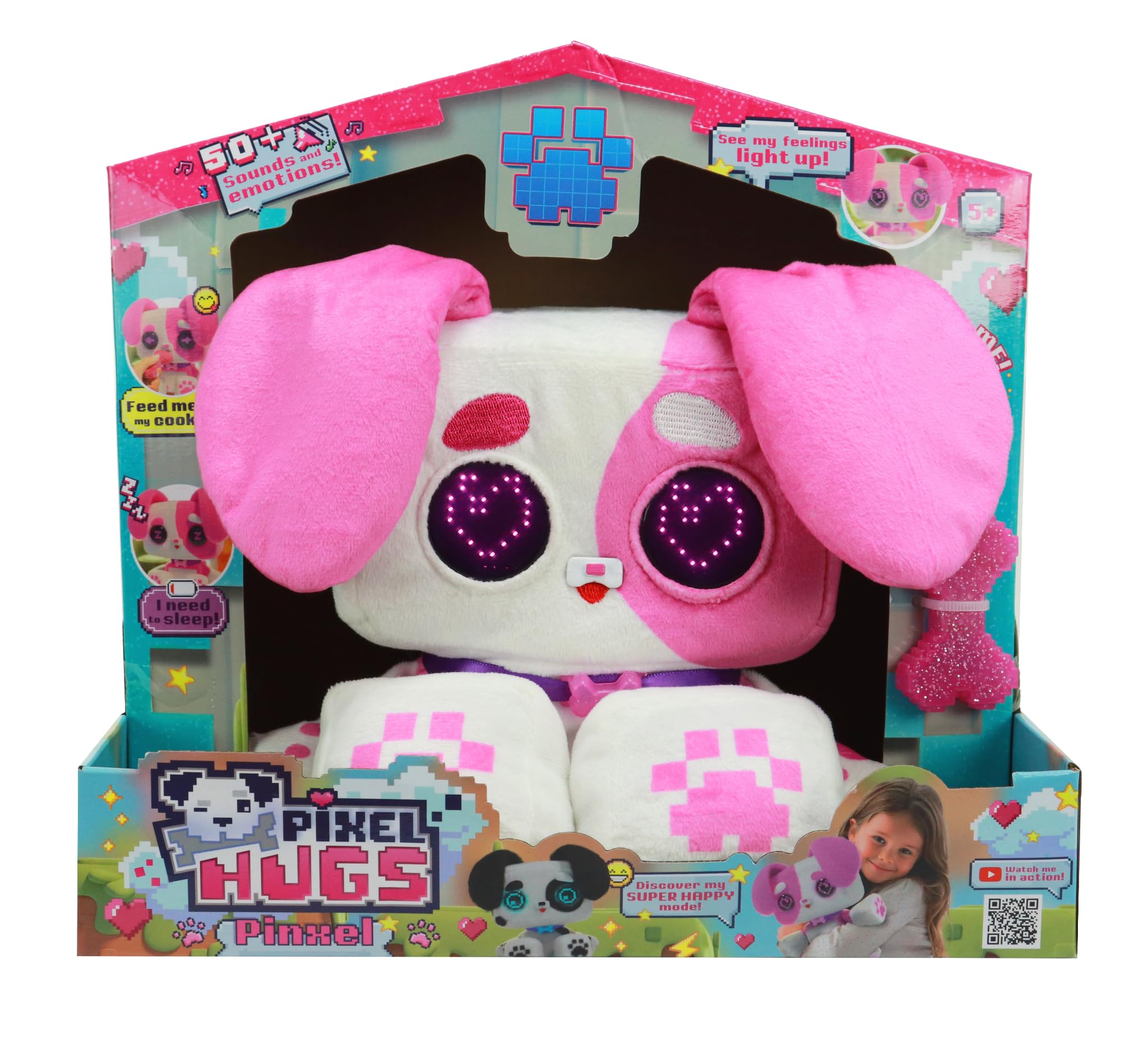 PIXEL HUGS Interactive Plush Puppy in Pink