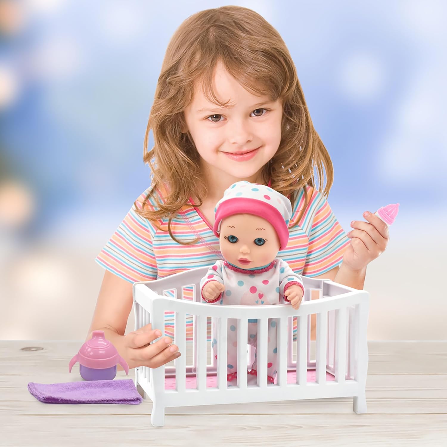 Baby Maziuna Magic Nursery: Doll In Crib - 8" Baby Doll Playset - New Adventures, Children's Pretend Play, Ages 2+