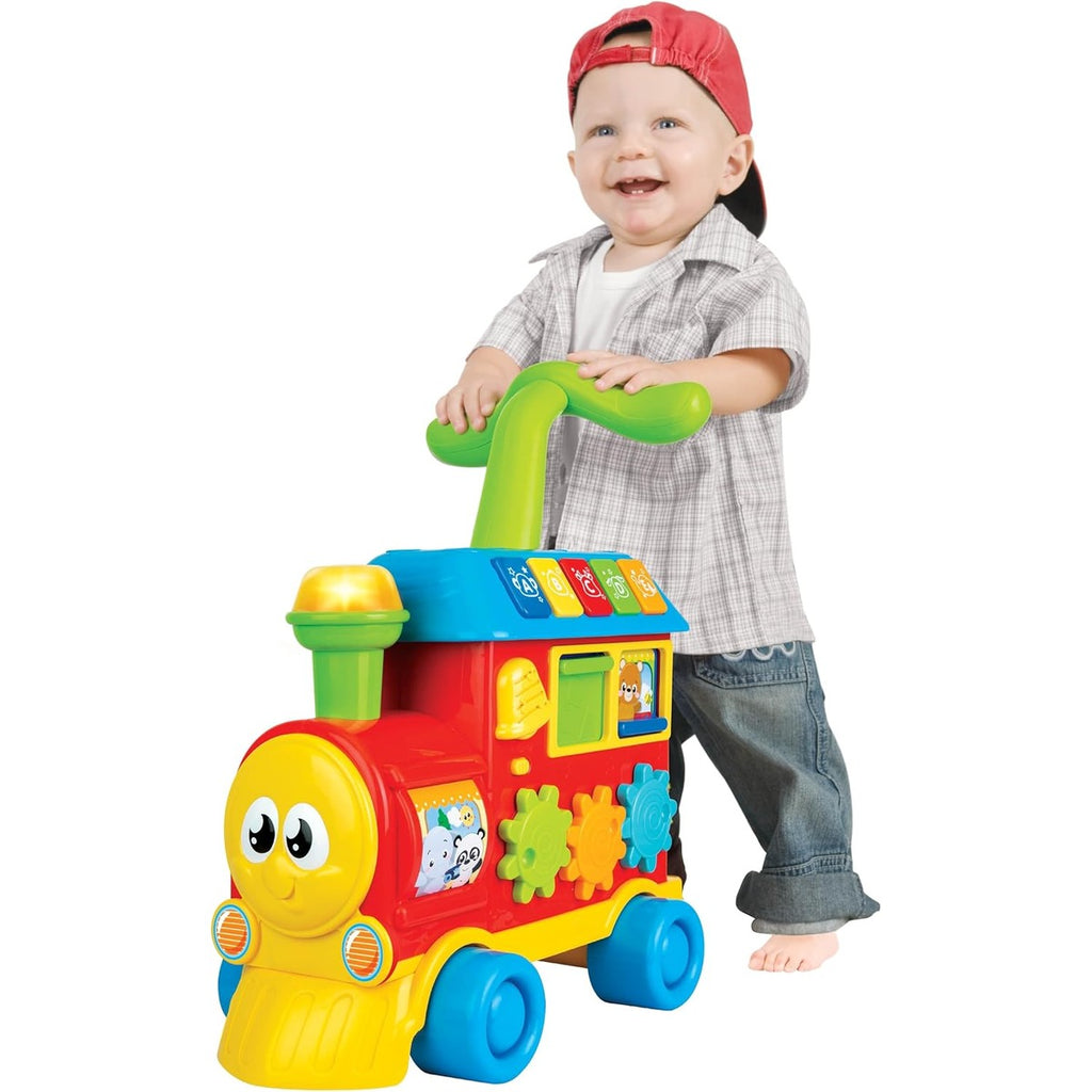 Winfun Walker Ride-On Learning Train | 3‑in‑1 Grow-With-Me Train - Sit‑Play, Push Walker & Ride-On with Learning Buttons, Light-Up Engine, Gears & Sound Effects