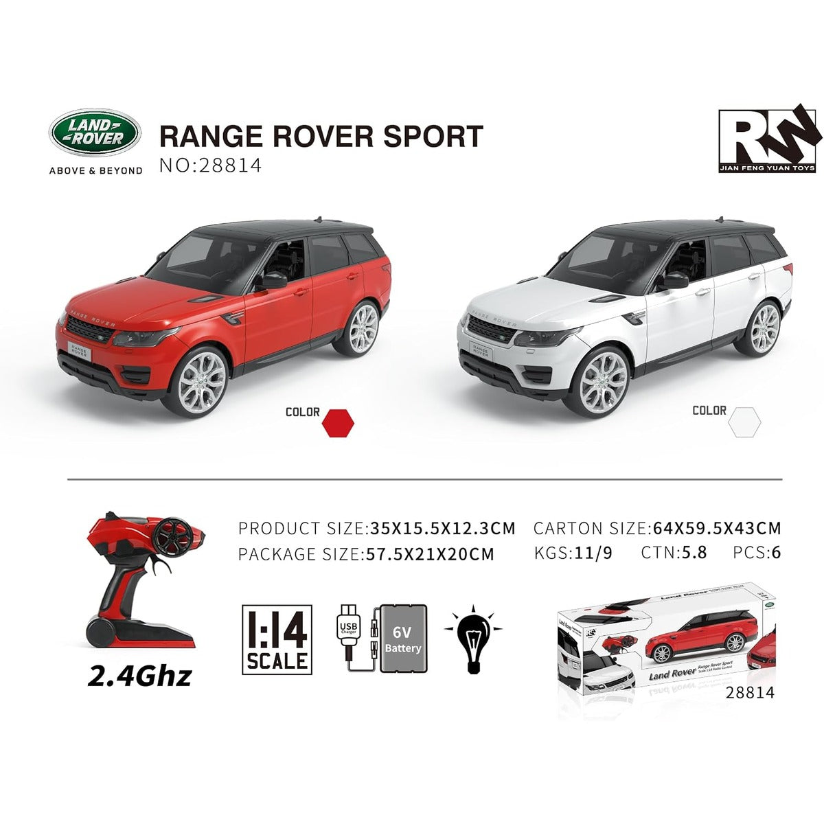 RW 1:14 Range Rover Sport Assorted (Red & White)