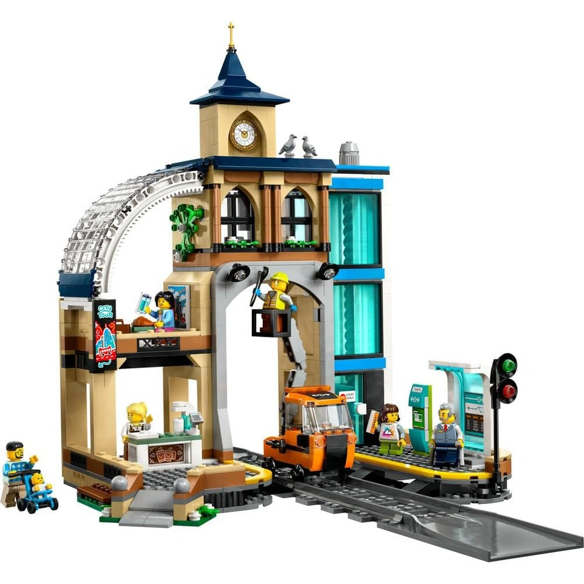 LEGO City Central Train Station Set - incl. a Maintenance Vehicle Toy, Working Lift, 2 Platforms & a Track Piece, plus