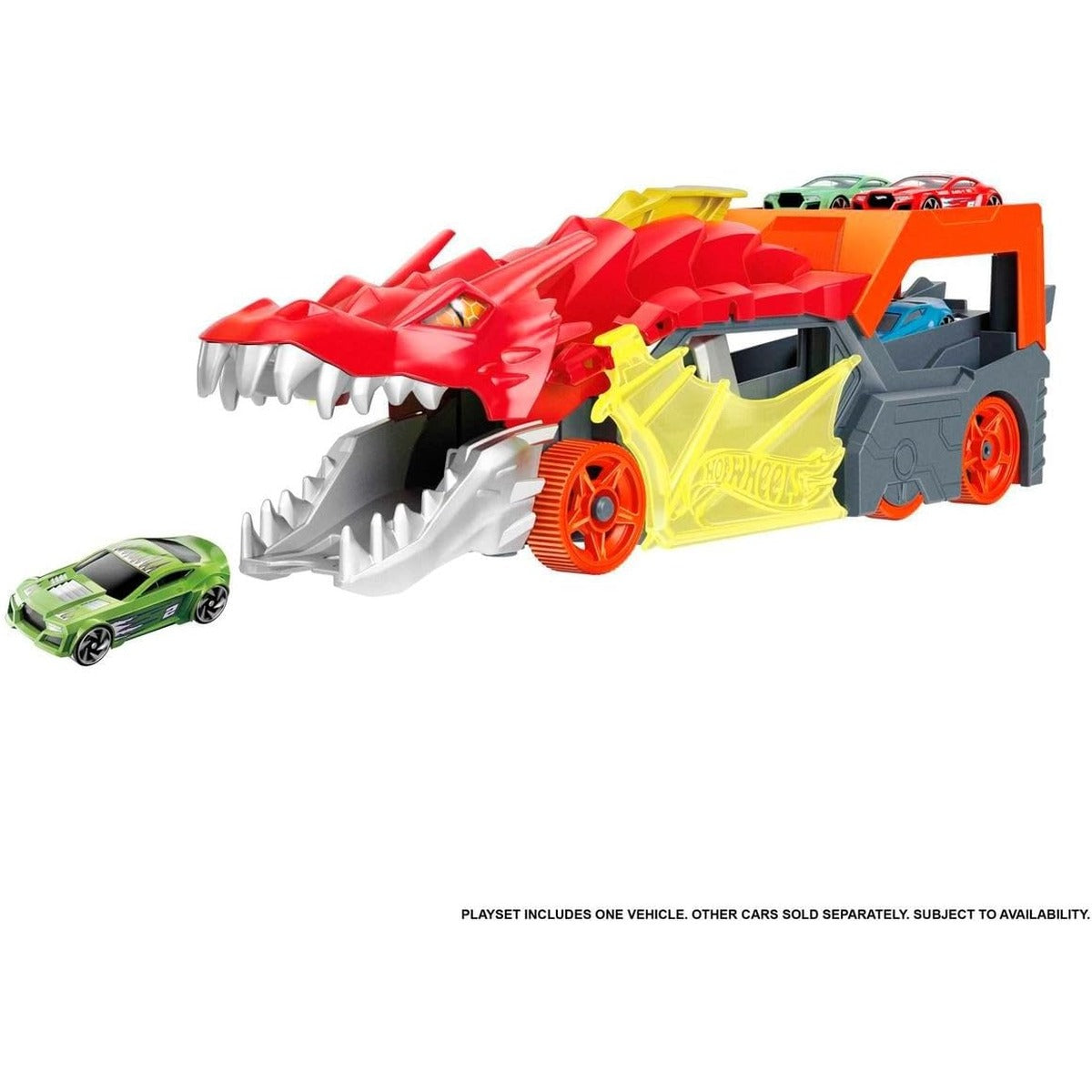 Hot Wheels City Toy Car Track Set, Dragon Launch Transporter &amp; 1:64 Scale Car, Launch Vehicles from Creature's Mouth, Stores up to 5 Vehicles