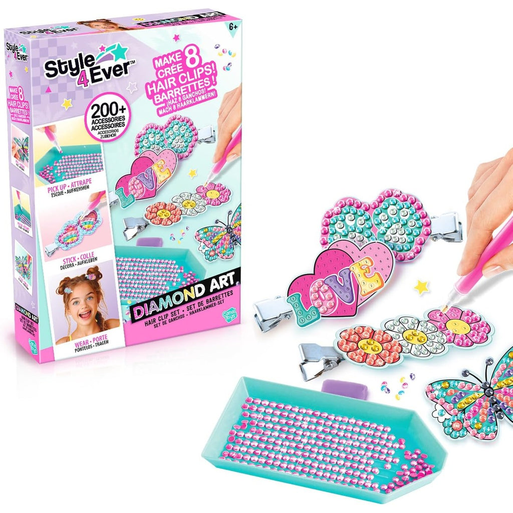 Canal Toys Style 4 Ever - Diamond Art Hair Clips - Creative Kit for Children 6 Years + - 8 Hair Clips to Customise with Rhinestones, Pen and Wax - Fashion and Craft Gift Idea - OFG334